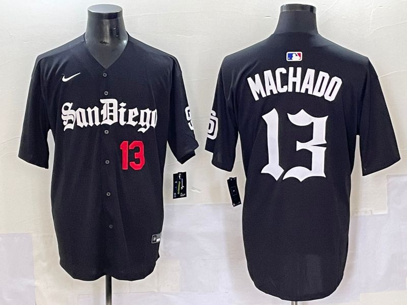 Men 2025 San Diego Padres #13 Machado Black Five generations Joint Name Nike MLB Jersey style 4->san diego padres->MLB Jersey